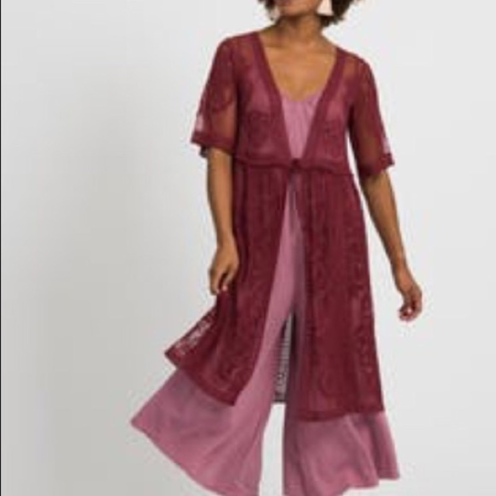 Agnes & Dora Black Cherry Vintage Lace Duster